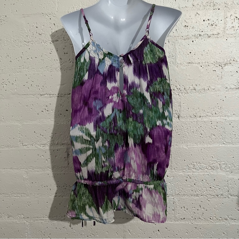 5/$25 Forever 21 Juniors Tank Top L Purple Green Adj Straps Cotton Watercolor - Picture 4 of 6